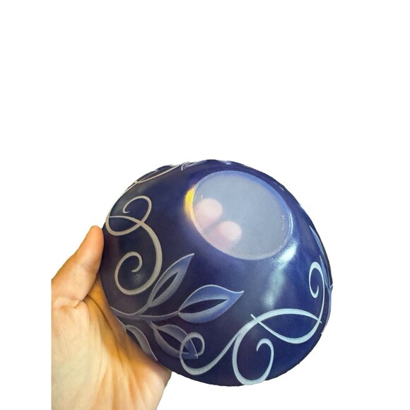 Arcoroc France Salad Bowls Tempered Glass Cobalt Blue Vines Leaves 6.5” Set 8 - Picture 9 of 10